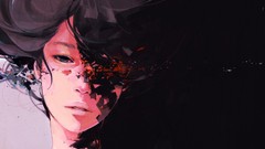 Anime girls black hair black eyes realistic