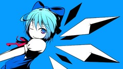 Anime girls blue background