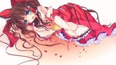 Anime girls blue eyes brunettes hakurei reimu touhou miko lying 