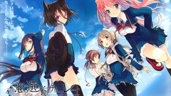 Anime girls blue eyes green eyes brunettes school uniforms 