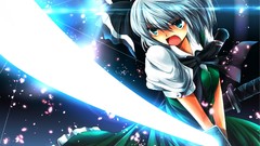 Anime girls blue eyes konpaku youmu gray hair touhou open mouth 