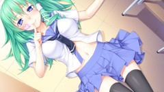 Anime girls blue eyes school uniforms kochiya sanae green hair 