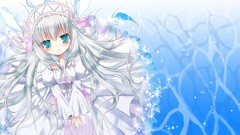 Anime girls blue eyes white dress