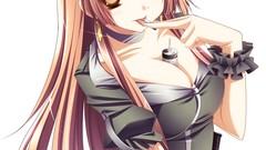 Anime girls brown eyes brunettes cleavage headbands