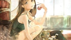 Anime girls brown eyes brunettes pocky