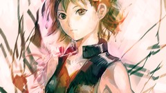 Anime girls brown eyes brunettes short hair bare shoulders 