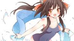 Anime girls brown eyes brunettes towels hakurei reimu touhou 