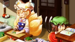 Anime girls brown eyes touhou animal ears tails yakumo ran chen 