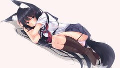 Anime girls brunettes school uniforms animal ears purple eyes 