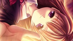 Anime girls brunettes school uniforms purple eyes