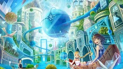 Anime girls cityscapes fantasy art