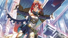 Anime girls cityscapes redheads artwork fantasy art bodysuits 