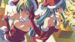 Anime girls cleavage video games Santa outfit