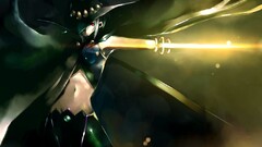 anime girls dark belly red eyes Anime standing hat