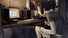 anime girls drawing digital art Anime computer artwork brunette