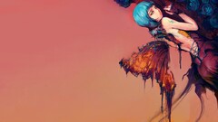 anime girls fantasy art wings Simple Background blue hair Anime