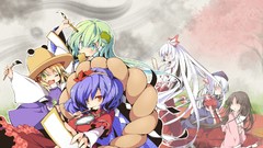 Anime girls fujiwara no mokou kochiya sanae touhou moriya 