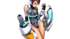 Anime girls futuristic Simple Background bodysuits