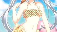 Anime girls gray hair bikini twintails swimsuits Korie Riko 