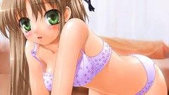 Anime girls green eyes bra underwear panties