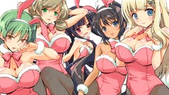 Anime girls green eyes brown eyes brunettes green hair black 