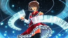 Anime girls green eyes brunettes touhou open mouth video games 