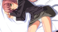 Anime girls green eyes darker than black underwear panties 