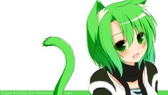 Anime girls green eyes green hair nekomimi animal ears tails
