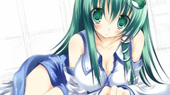 Anime girls green eyes kochiya sanae green hair bare shoulders 
