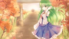 Anime girls green eyes kochiya sanae green hair touhou miko 