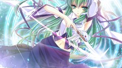Anime girls green eyes kochiya sanae green hair touhou miko 