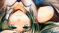 Anime girls green eyes kochiya sanae green hair touhou video 