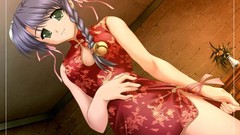 Anime girls green eyes purple hair Chinese clothes chinese dress
