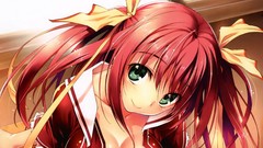 Anime girls green eyes redheads cleavage twintails original 