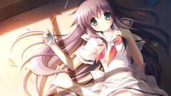 Anime girls green eyes school uniforms purple hair underwear 