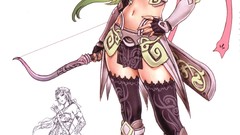 Anime girls green hair artwork yamashita shunya bow (weapon)