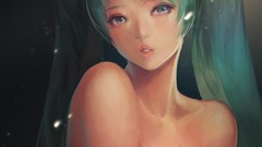 Anime girls green hair nude League of Legends twintails artwork 