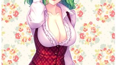 Anime girls green hair touhou kazami yuuka cleavage video games