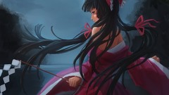 Anime girls hakurei reimu bare shoulders touhou black hair 