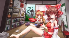 Anime girls hakurei reimu touhou ibuki suika miko demons video 