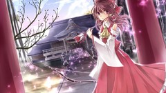 Anime girls hakurei reimu touhou miko shrine video games 