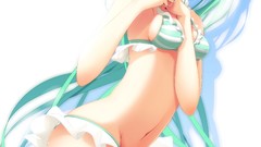 Anime girls hatsune miku vocaloid bikini Simple Background aqua 