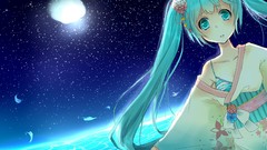 Anime girls hatsune miku vocaloid bra yukata twintails aqua 