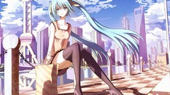 Anime girls hatsune miku vocaloid cityscapes