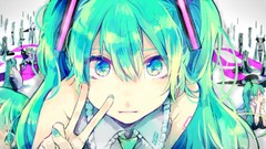 Anime girls hatsune miku vocaloid twintails aqua hair aqua eyes