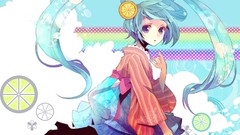Anime girls hatsune miku vocaloid twintails Japanese clothes 