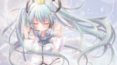 Anime girls headsets hatsune miku vocaloid crowns twintails