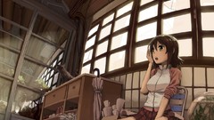 Anime girls indoors brunettes original characters