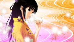 anime girls kimono Anime dark hair yellow eyes