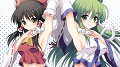 Anime girls kochiya sanae hakurei reimu bare shoulders touhou 